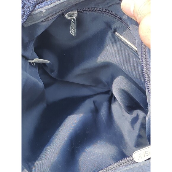 THE SAK Crocheted Shoulder Purse Handbag Small Rectangle Bag Boho Navy, Zipper‎ - Picture 4 of 9